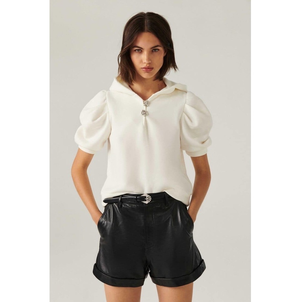 Dylia Short Sleeve Hooded Sweatshirt Off White NWT